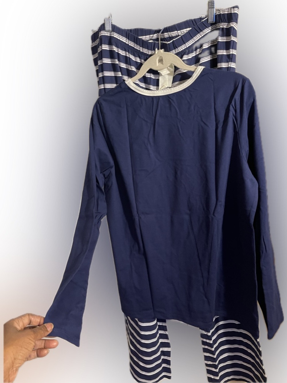 Lands' End Navy and White Crewneck Top